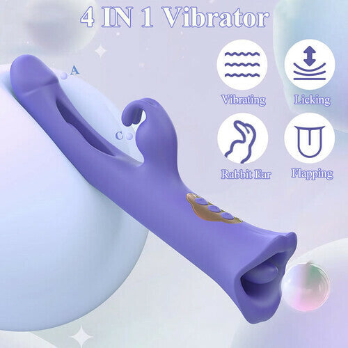 Clit Nipple Anal Stimulation Rabbit Licking Vibrating Flapping 4 IN 1 Stimulator