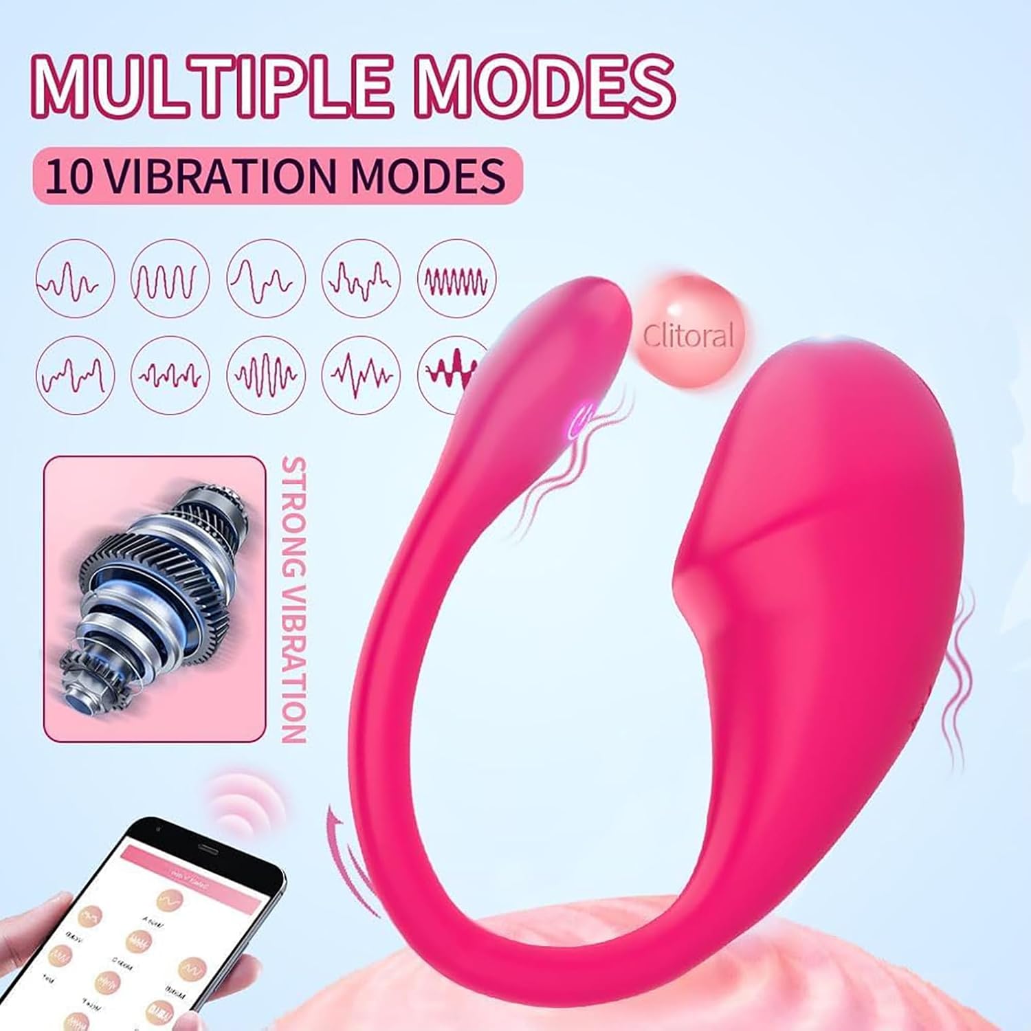 Pink wearable love egg with ten vibration modes and app controls