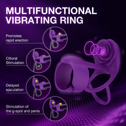 ST-CR-RV10 3-in-1 Rose Penis Ring – Dual Motors, Remote Control & IPX7