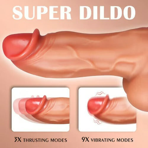 9 Inch Thick Realistic Thrusting & Vibrating Dildo – Multi-Mode Lifelike Silicone Stimulator