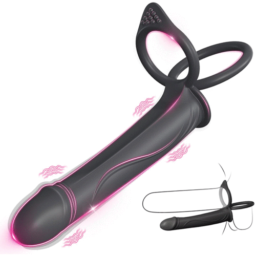 Dual-motor wearable vibrator with curved insertable shaft, two external loops and textured contact pad