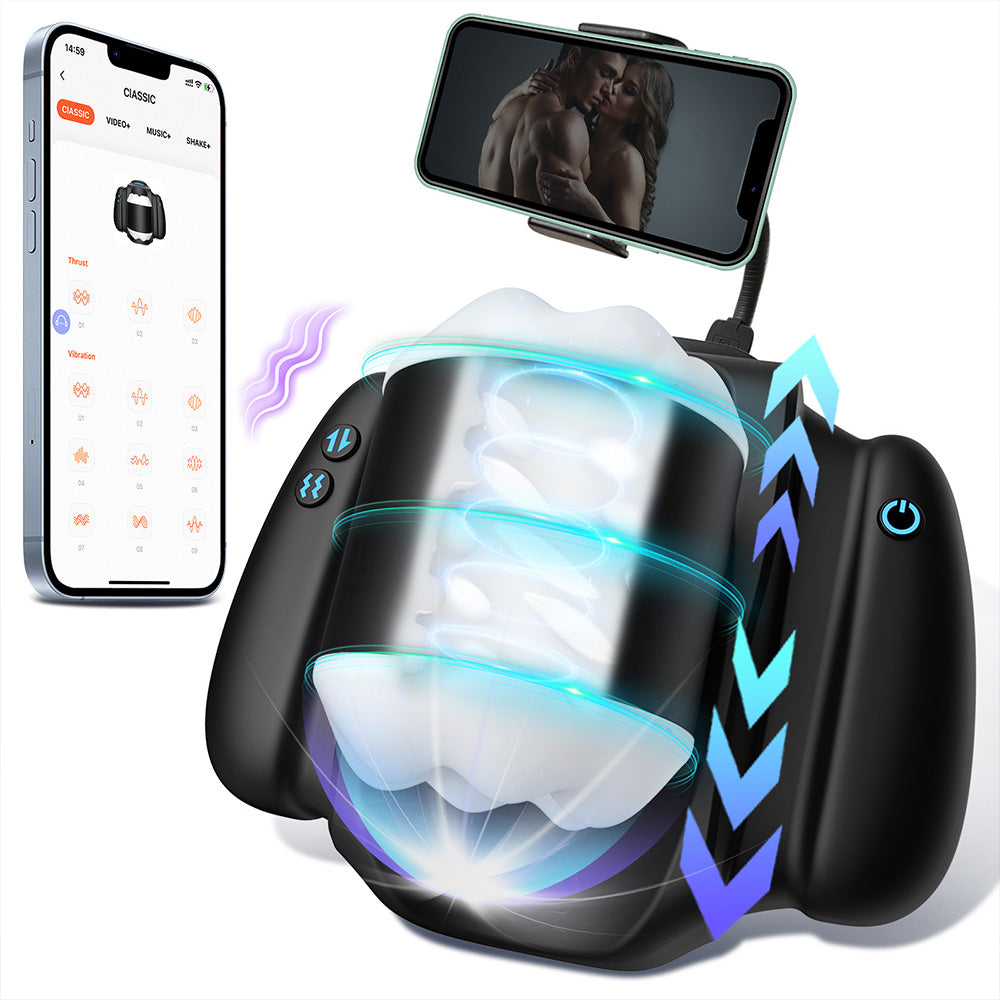 APP-Control Automatic Thrusting & Vibrating Stroker with Phone Holder – Smart Male Masturbator