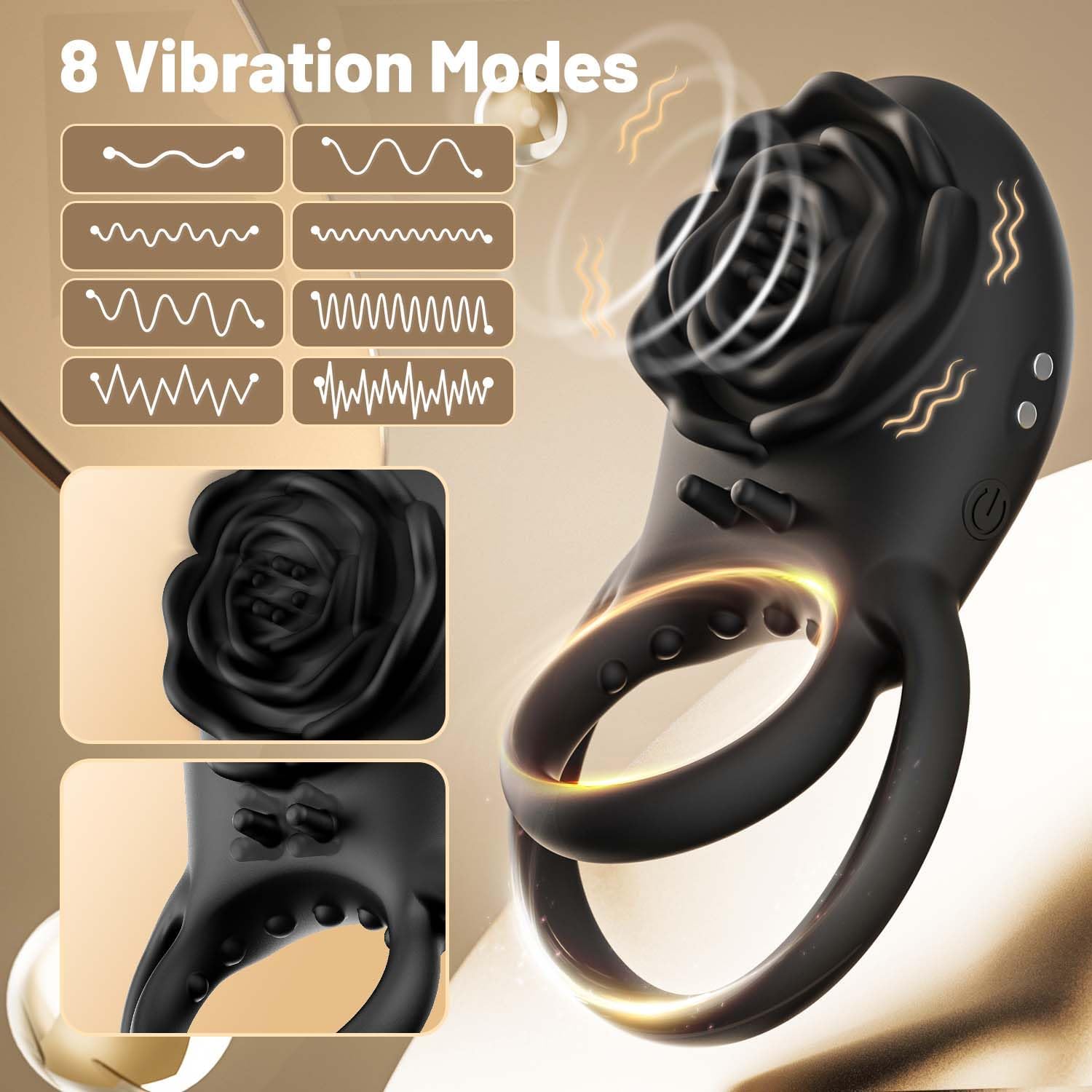 Rose Clitoral Vibrating Cock Ring – 8 Modes Silicone Penis Ring with Remote for Couples