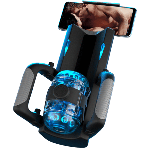 ST-AM-VN12 black and blue automatic stroker with side handles and phone stand