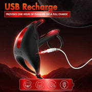 USB charging cable connected to adjustable vibrating couples ring