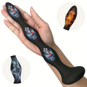 Heated prostate massager held in hand with vibration, pulse and warming zones