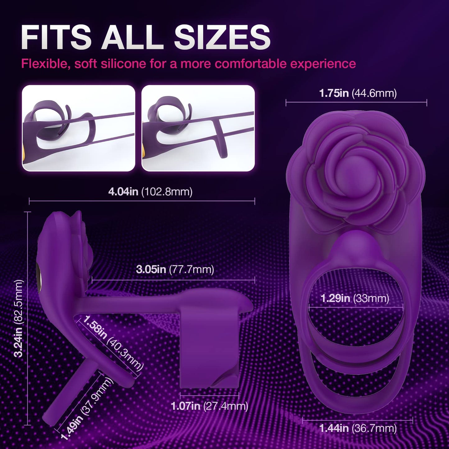 ST-CR-RV10 3-in-1 Rose Penis Ring – Dual Motors, Remote Control & IPX7