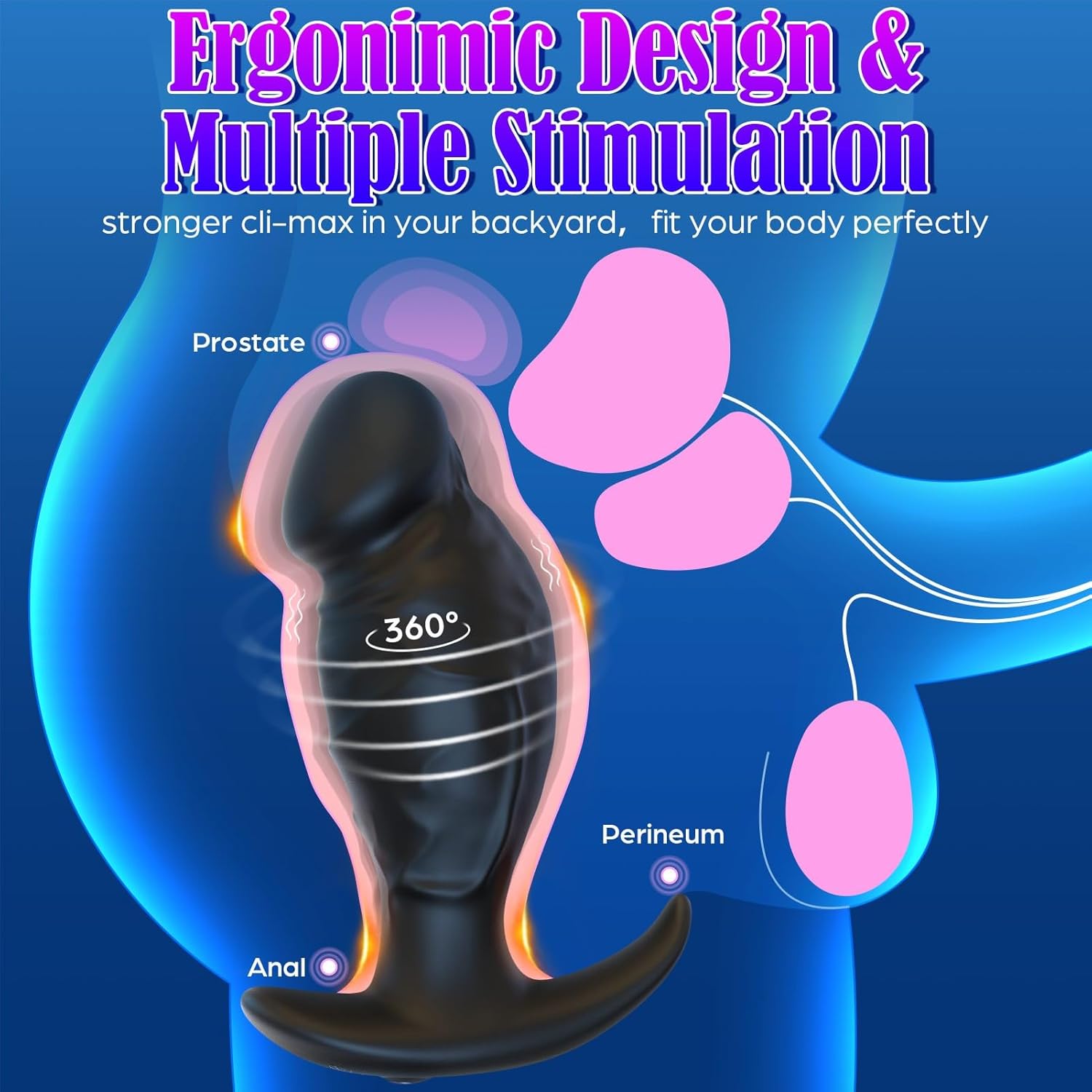 Mtsige 360° Rotating & Vibrating Anal Plug – 10-Mode Silicone Prostate Massager for Men & Women