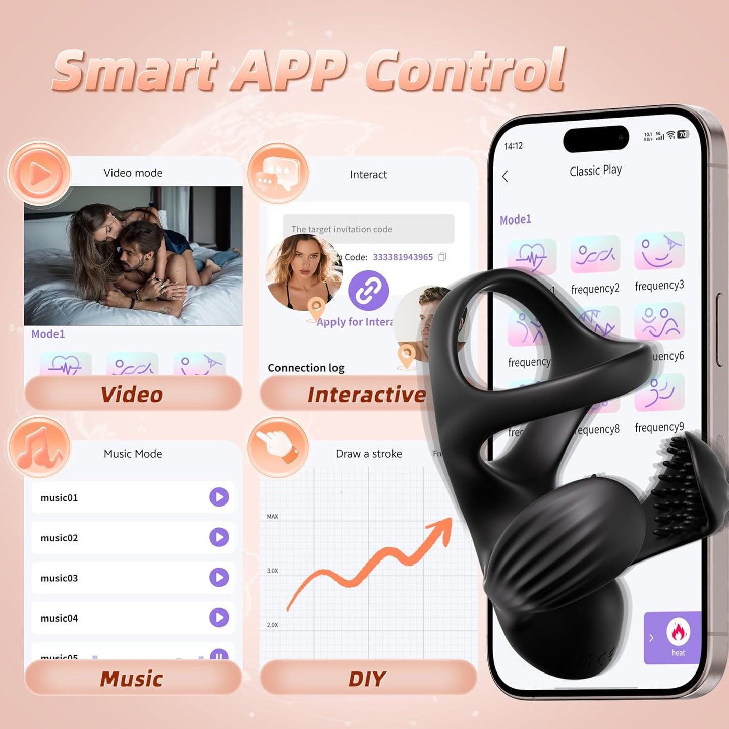 ST-AR09 APP Control Vibrating Cock Ring – 9 Modes Ball-Wrap Stimulator