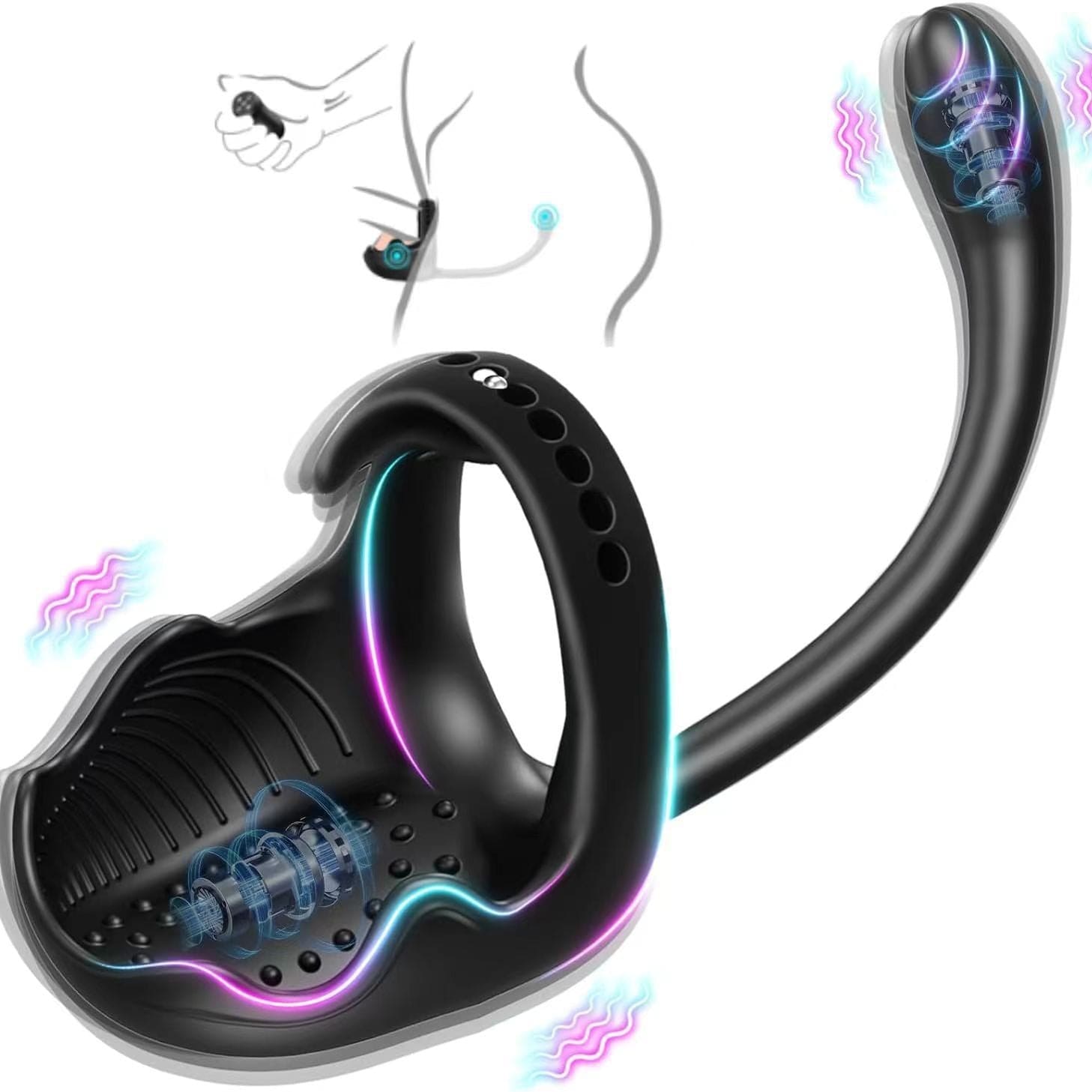 3-in-1 Dual-Head Vibrator with Adjustable Cock Ring & Anal Plug – Full-Body Unisex Pleasure Toy