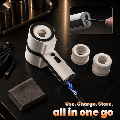 Raiden stroker with charging cable, storage pouch and two liners