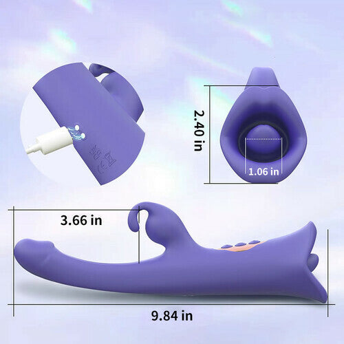 Clit Nipple Anal Stimulation Rabbit Licking Vibrating Flapping 4 IN 1 Stimulator