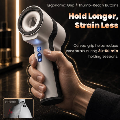 Raiden ergonomic grip with thumb-reach control buttons