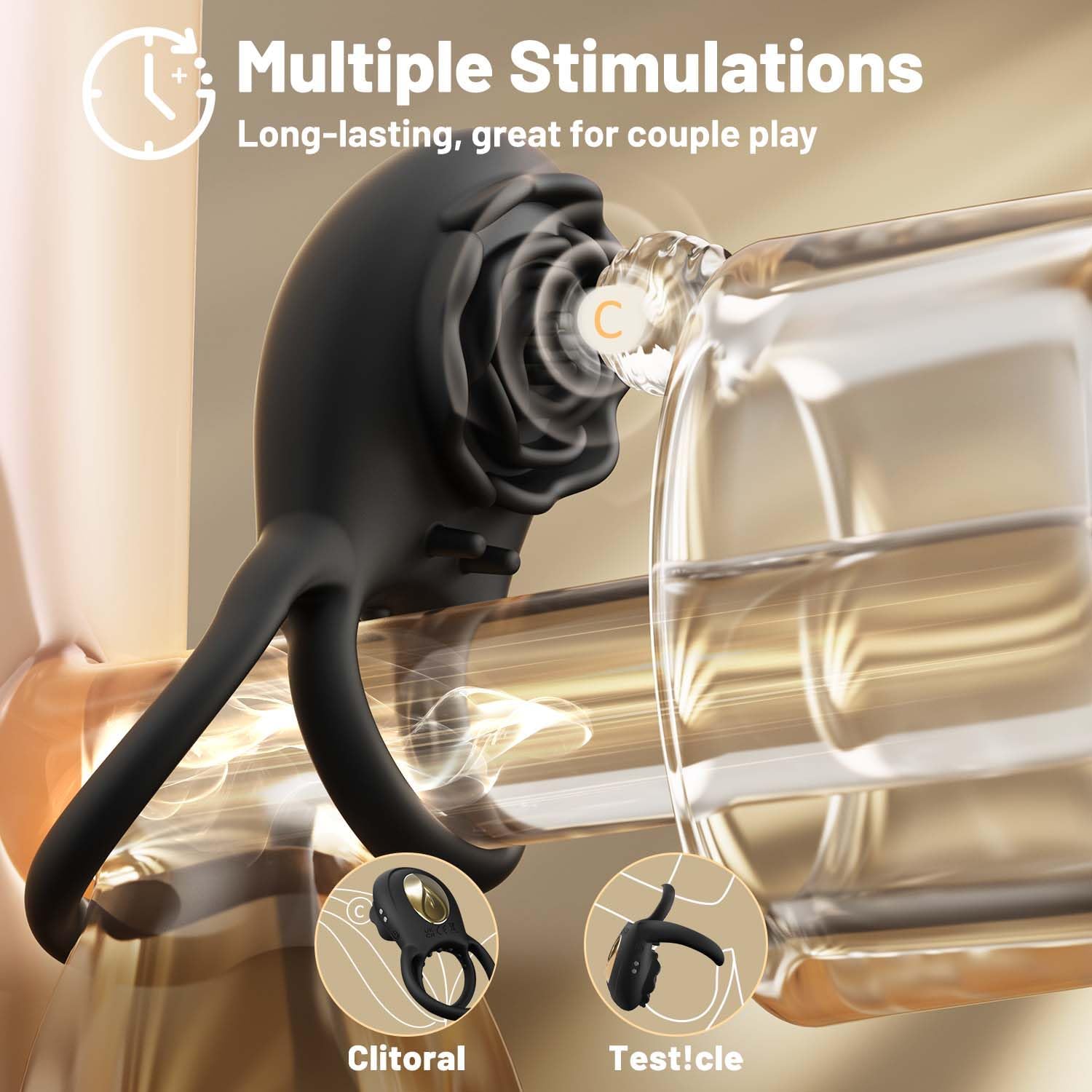 Rose Clitoral Vibrating Cock Ring – 8 Modes Silicone Penis Ring with Remote for Couples