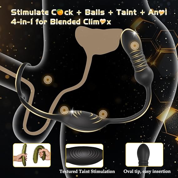 HNNPY Prostate Massager & Vibrating Cock Ring – 10 Vibration Modes, APP Control, Thrusting Anal Plug & Testicle Stimulator for Men
