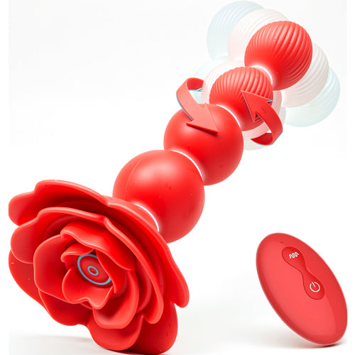 ST-AB-RT10 Rose Vibrating Anal Beads – Remote Control, 10 Thrusting & Twisting Modes