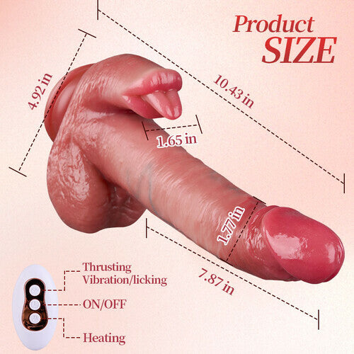 UPGRADED 10.43 In Longer Licking Heating Thrusting Swinging Lifelike Dildo