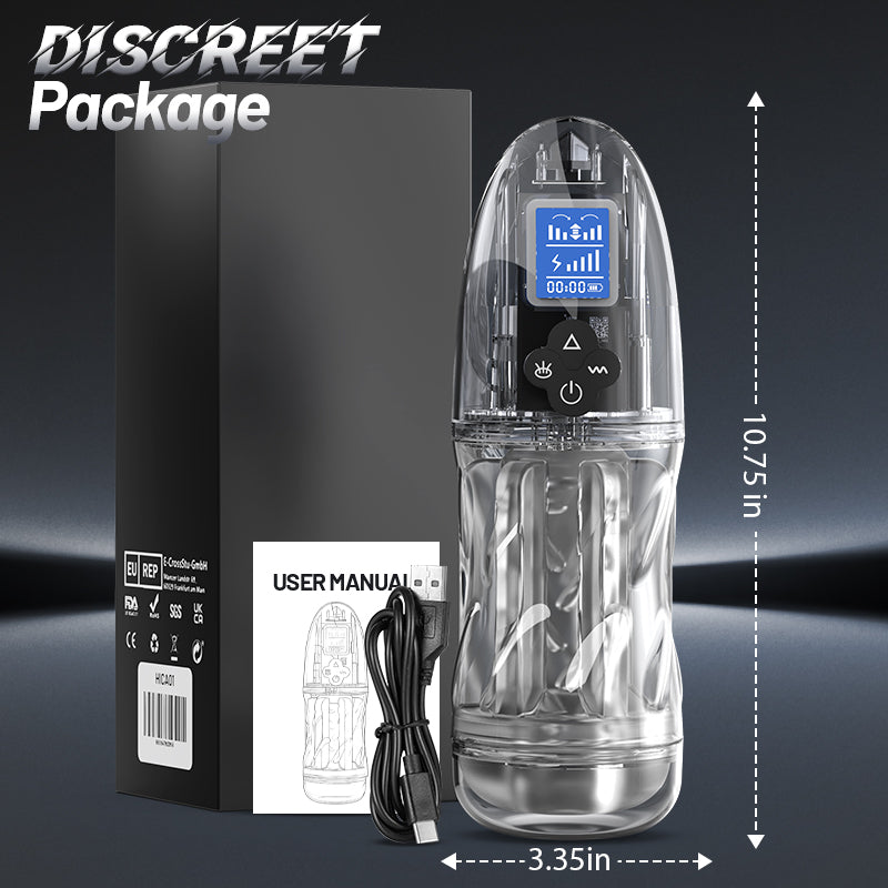 Rogen - Fully Transparent Vibrating Sucking Voice Male Mechanical Stroker