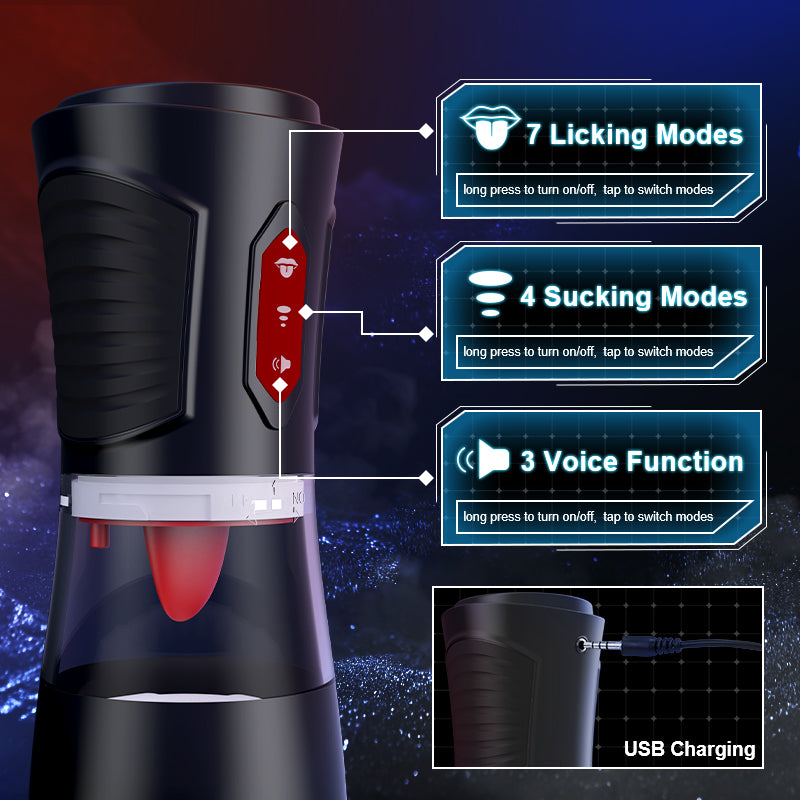Penis Stroker 7 Tongue Licking & 4 Sucking Modes Lifelike Oral Fun