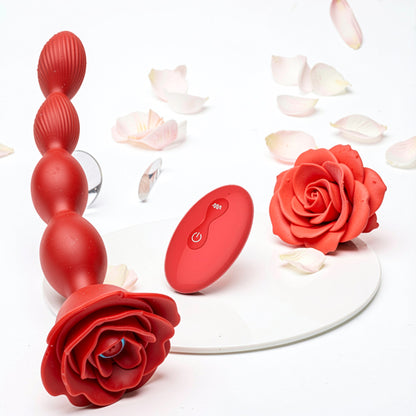 ST-AB-RT10 Rose Vibrating Anal Beads – Remote Control, 10 Thrusting & Twisting Modes