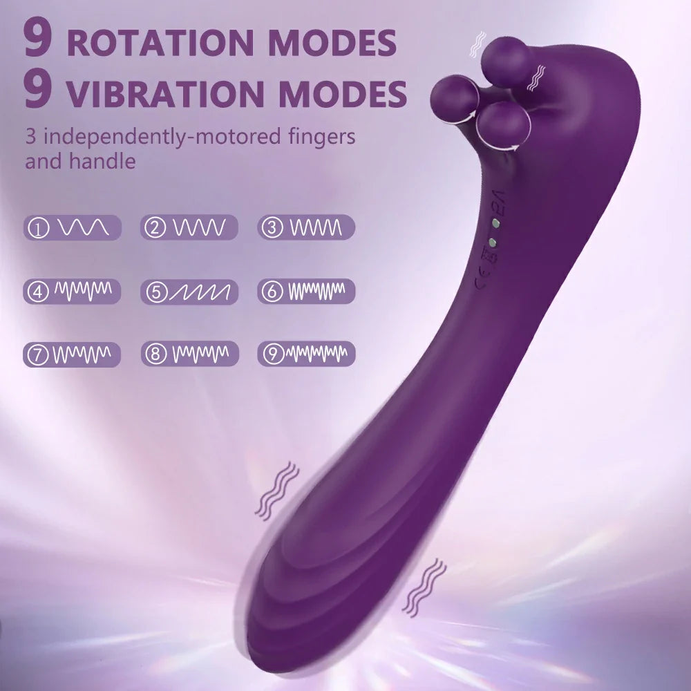 3-Motor Silicone Massager | 9 Rotation & 9 Vibration Modes | 100% Waterproof
