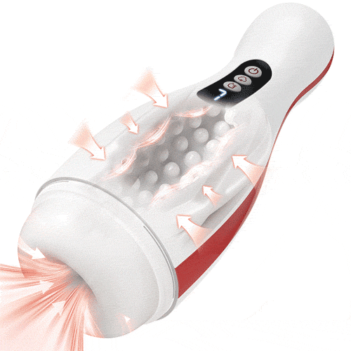 Kama air-pressure stroker in white and red with textured removable sleeve