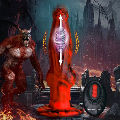 Hell Wolf remote-control thrusting and vibrating silicone dildo, red and black — product view 3