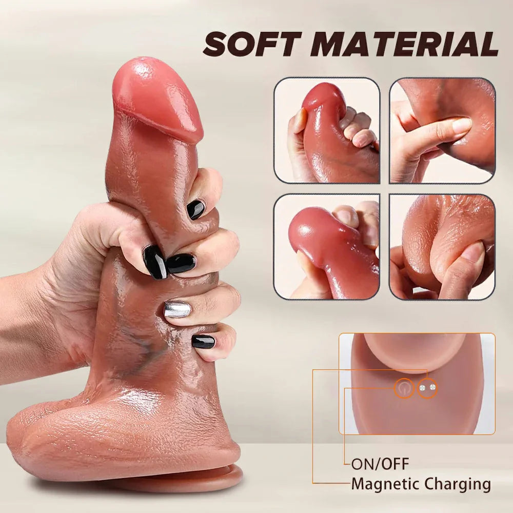 Heated Thrusting Vibrator - Remote Control Thick Realistic Dildo
