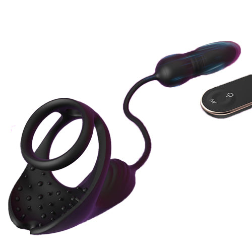 ST-PM-DT09 Thrusting & Vibrating Prostate Massager – Dual Ring Testicular Stimulator