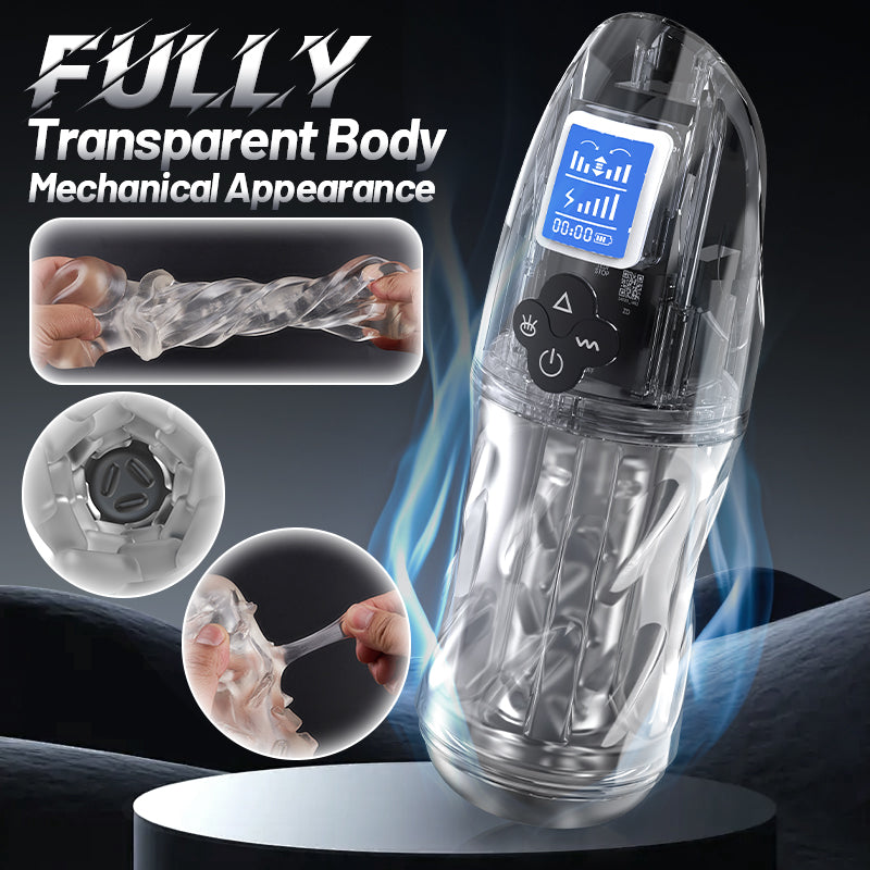 Rogen - Fully Transparent Vibrating Sucking Voice Male Mechanical Stroker Sweetstoy