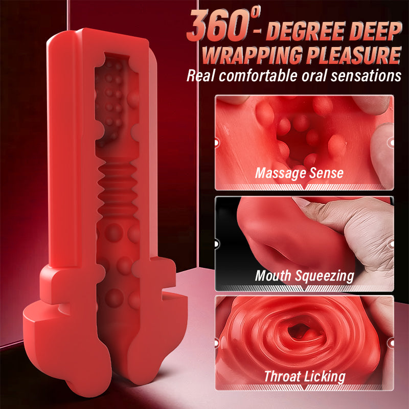 Soren Male Pleasure Stroker – Red Vibrating Suction Mouth