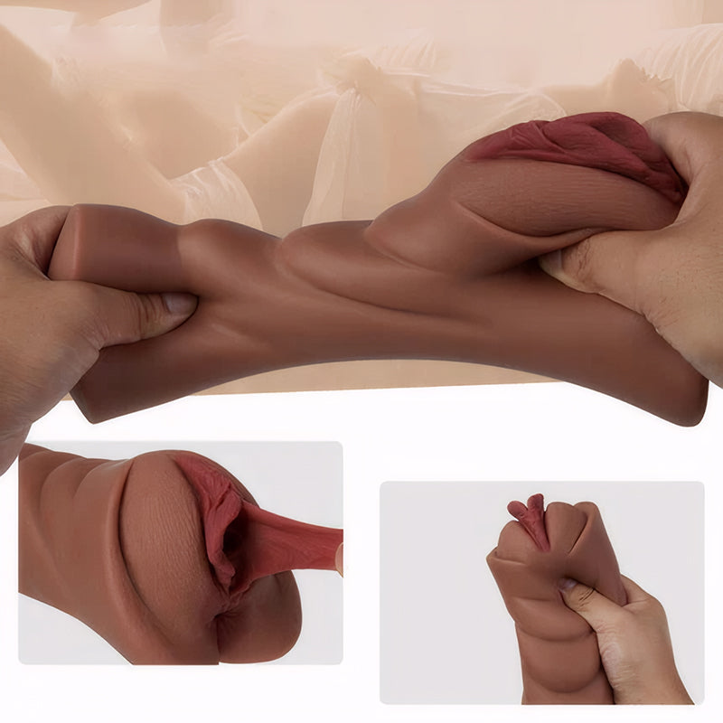 Sweetstoy - Brown 2-in-1 Holes Realistically Textured Vagina and Tight Anus Pocket Pussy