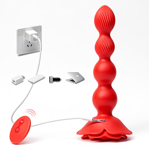 ST-AB-RT10 Rose Vibrating Anal Beads – Remote Control, 10 Thrusting & Twisting Modes