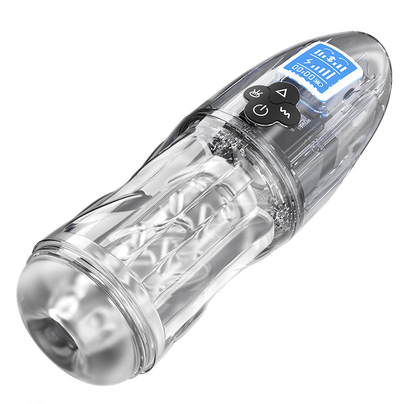 Rogen - Fully Transparent Vibrating Sucking Voice Male Mechanical Stroker