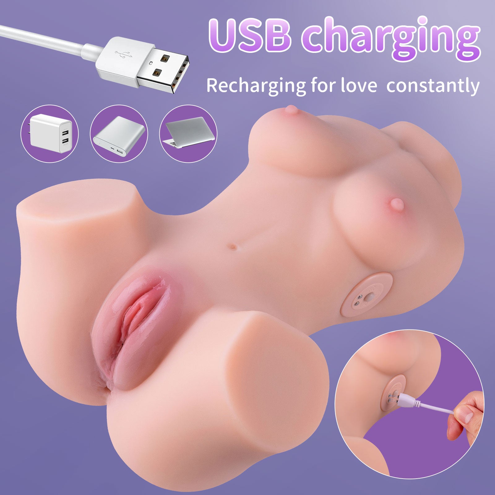 Aurora T1 Realistic Vibrating Torso with Dual Channels & Soft TPR Body