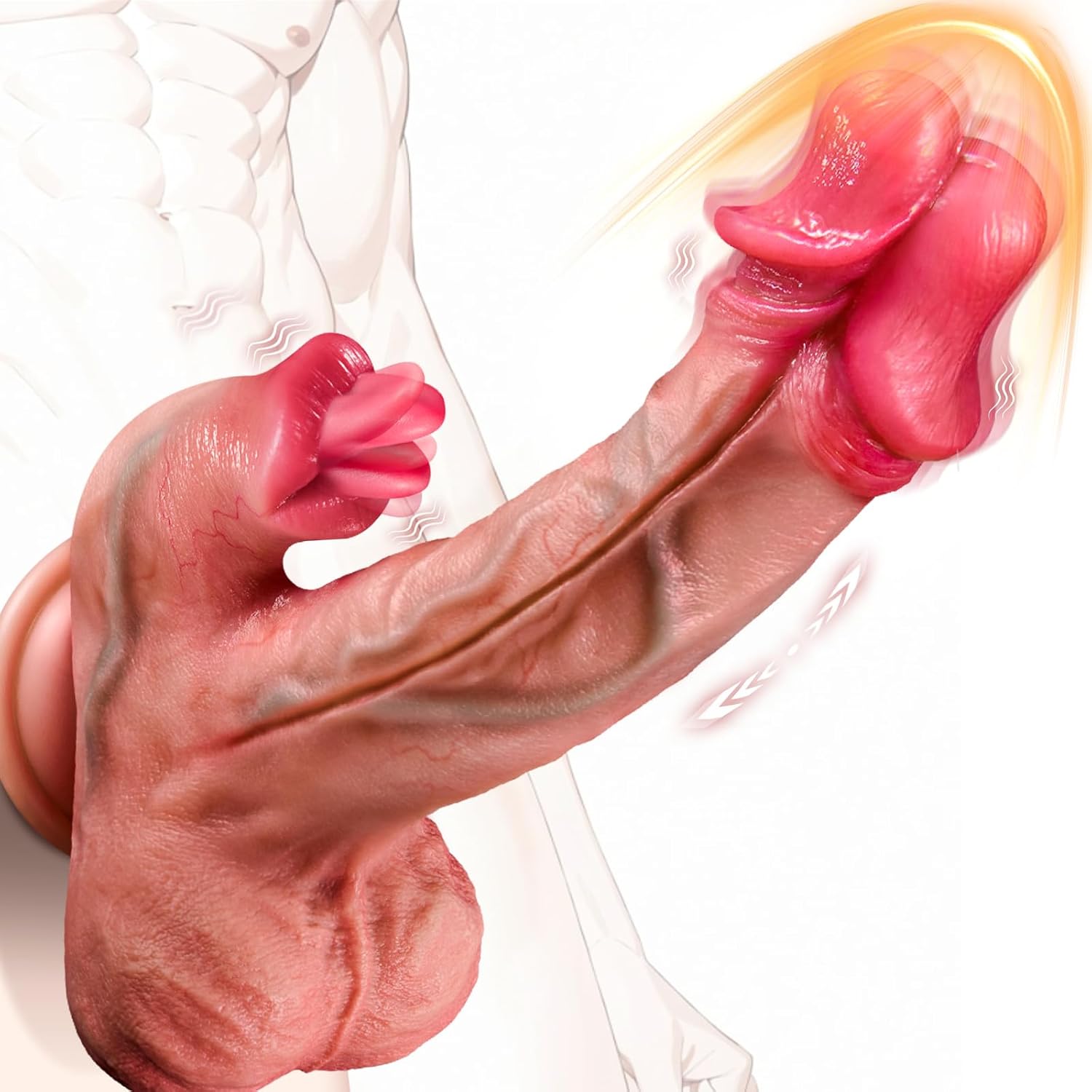 Realistic Thrusting Double-Ended Dildo Vibrator 3 Thrusting, 9 Vibrating & Licking