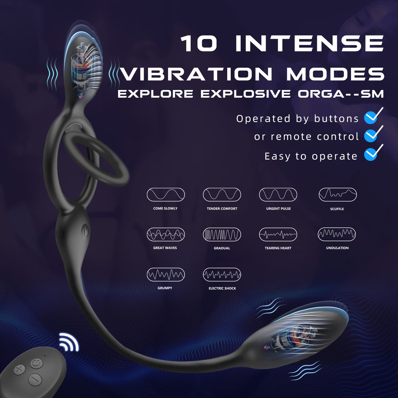 3-in-1 Couples Vibrator – 10 Modes Vibrating Cock Ring