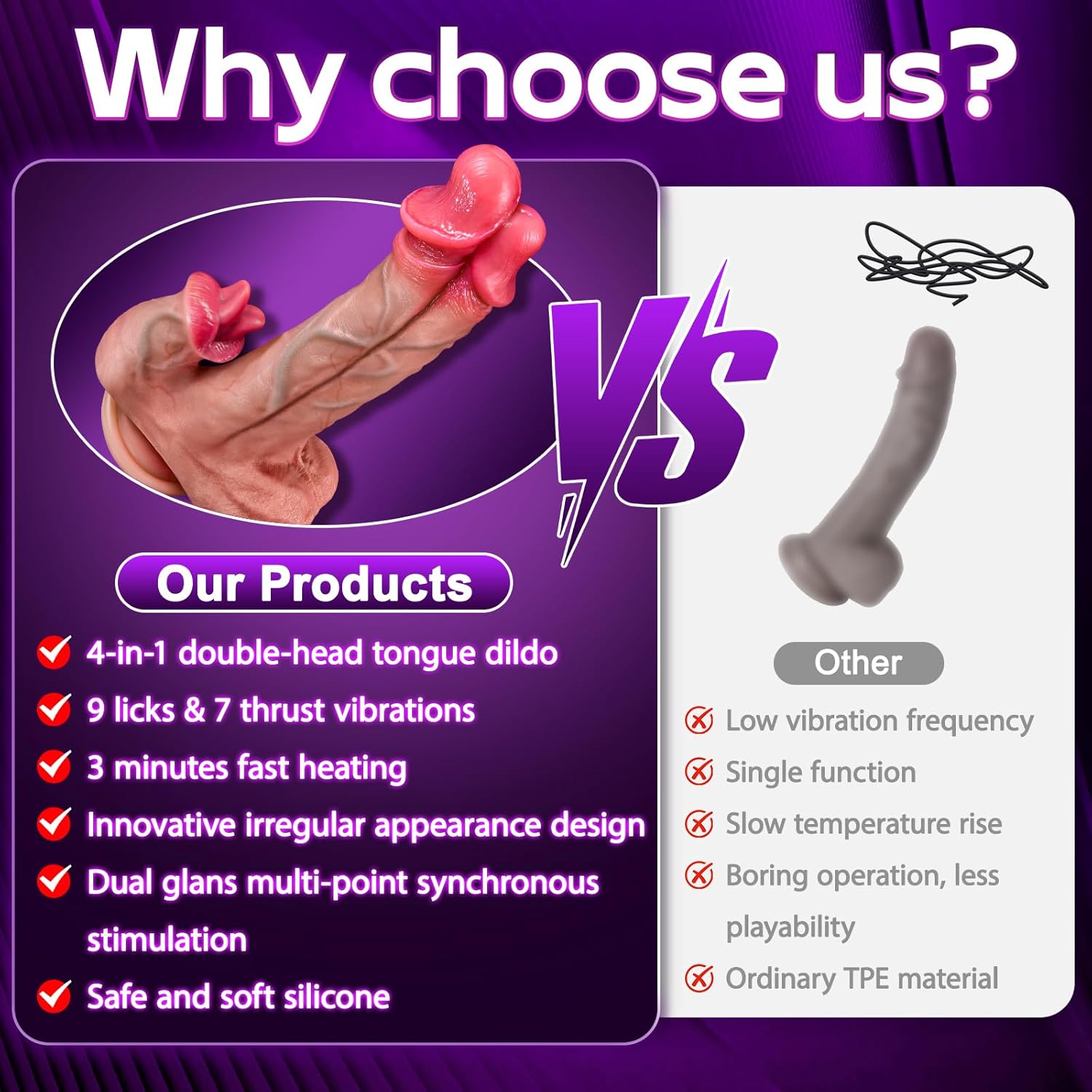 Realistic Thrusting Double-Ended Dildo Vibrator 3 Thrusting, 9 Vibrating & Licking