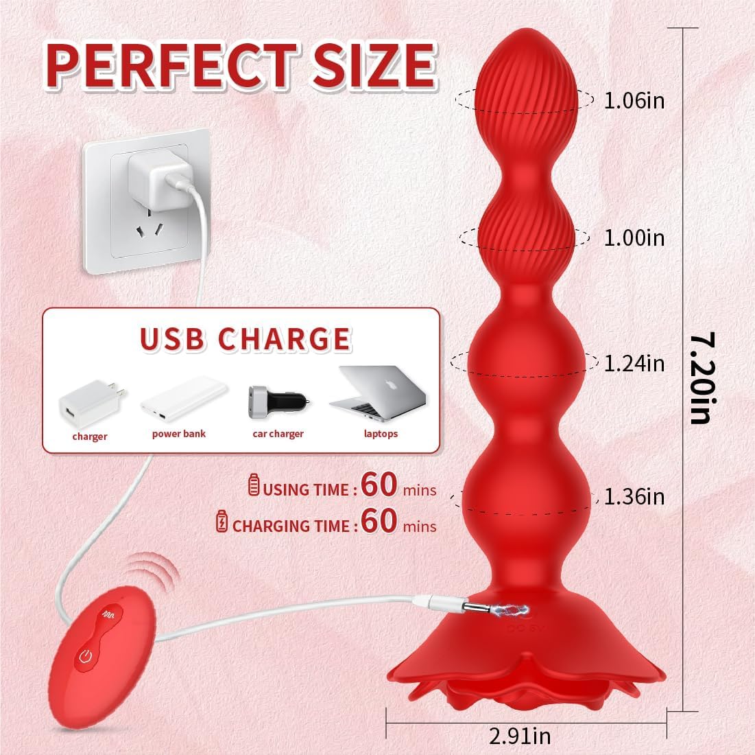 Rose Vibrator Beads Waterproof Remote Control 10 thrusting vibration Sweetstoy