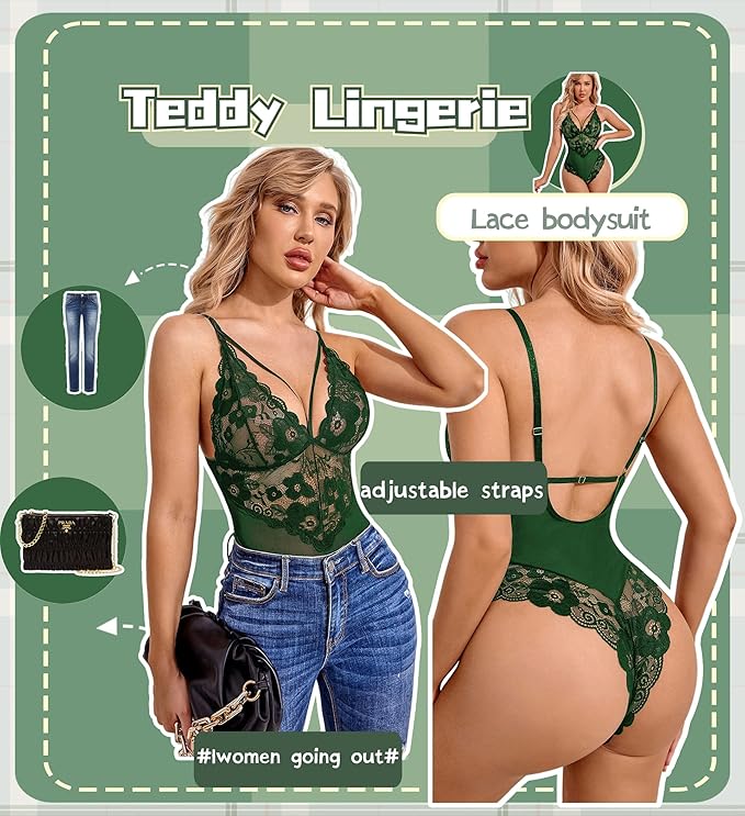 Womens Snap Crotch Lingerie Lace Teddy One Piece Babydoll Sexy Mini Bodysuit