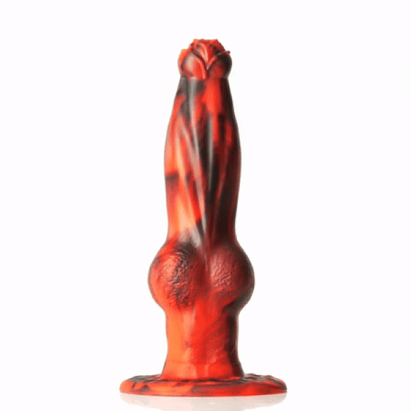 Hell Wolf remote-control thrusting and vibrating silicone dildo, red and black — product view 1