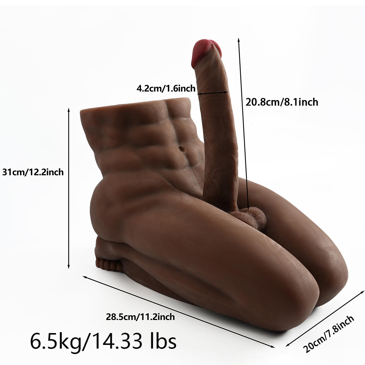 14.3 lbs/6.5 kg Kneeling male torso 8.2 inch big cock