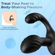 Rotating anal massager with textured dual contact ends and wide base