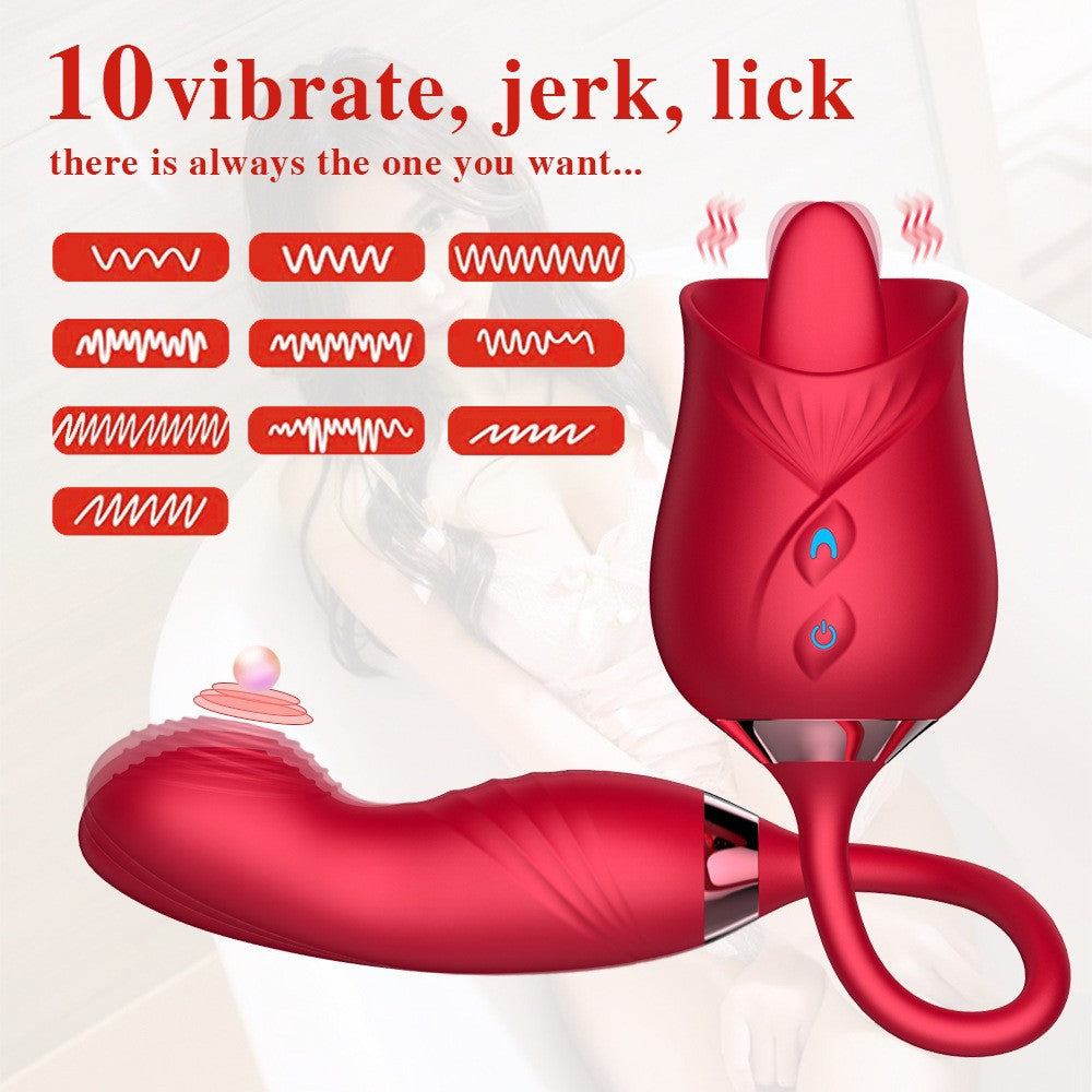 New Upgrade Rose Vibrator & Dildo Double Head 10 Sucking & Vibrating & Wiggling Modes