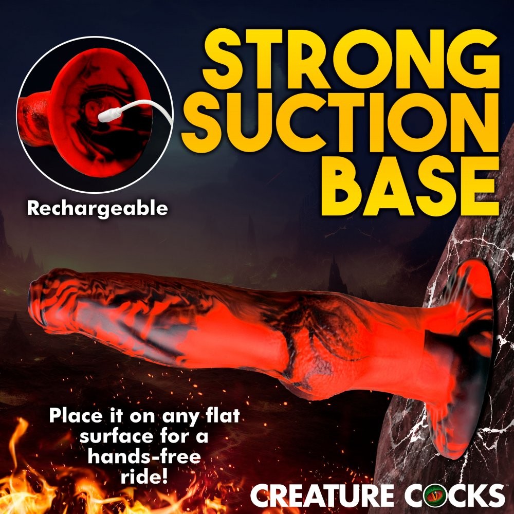 Hell Wolf remote-control thrusting and vibrating silicone dildo, red and black — product view 6