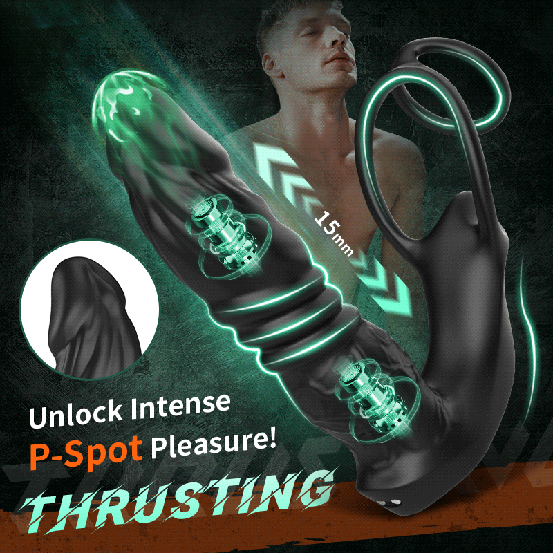 Thrusting and vibrating dual-ring prostate massager product feature view 1
