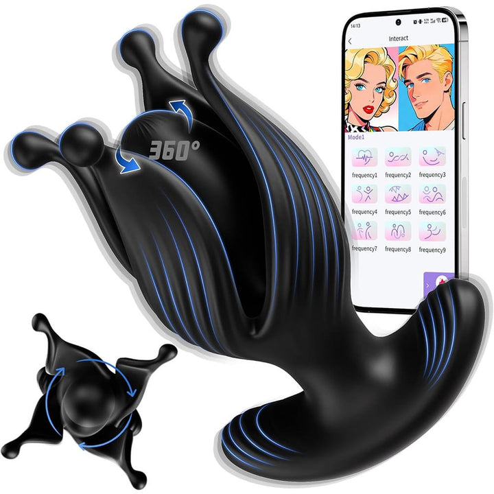 App-controlled rotating prostate massager with flexible arms
