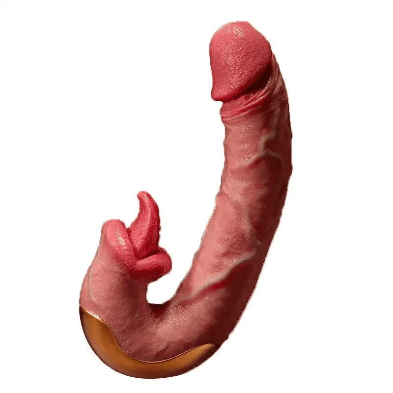 Tongue Pounder pink thrusting and licking dildo on white background