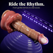 9-inch vibrating dildo English feature image showing design and dimensions