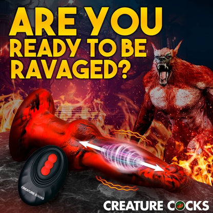 Hell Wolf remote-control thrusting and vibrating silicone dildo, red and black — product view 8
